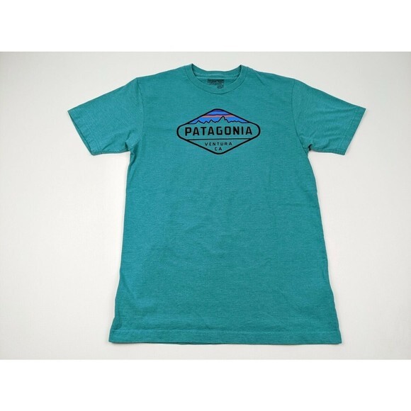 Patagonia‎ Teal Green Graphic Slim Fit Organic Cotton Shirt - Picture 1 of 8